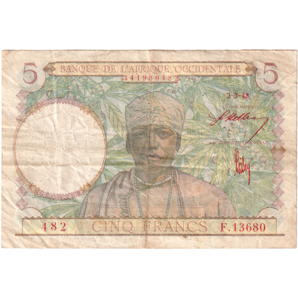 Africa occidentale francese, 5 Francs, Undated (1943), MB