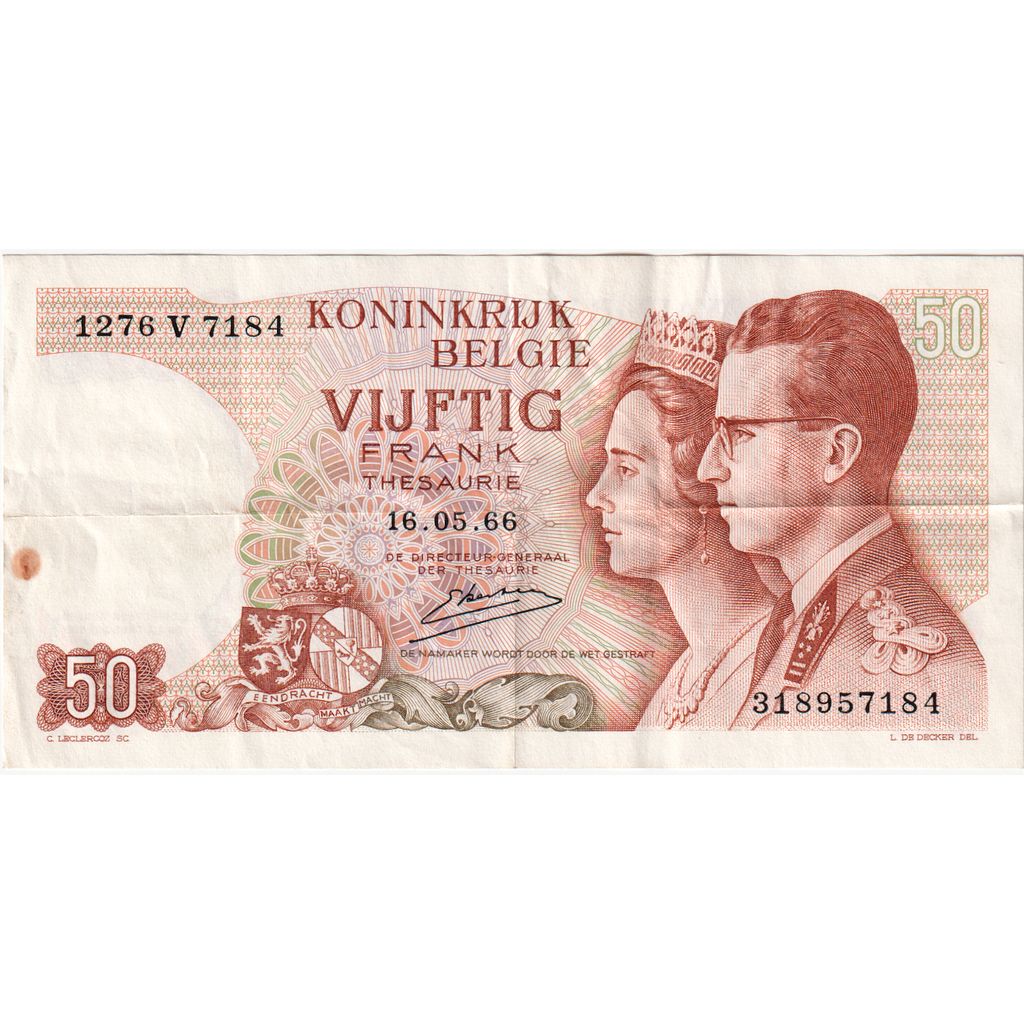 Geldschein, Belgien, 50 Francs, 1966, 1966-05-16, KM:139, VZ