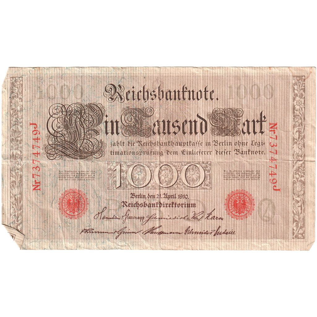Alemanha, 1000 Mark, 1910-04-21, VF(20-25)