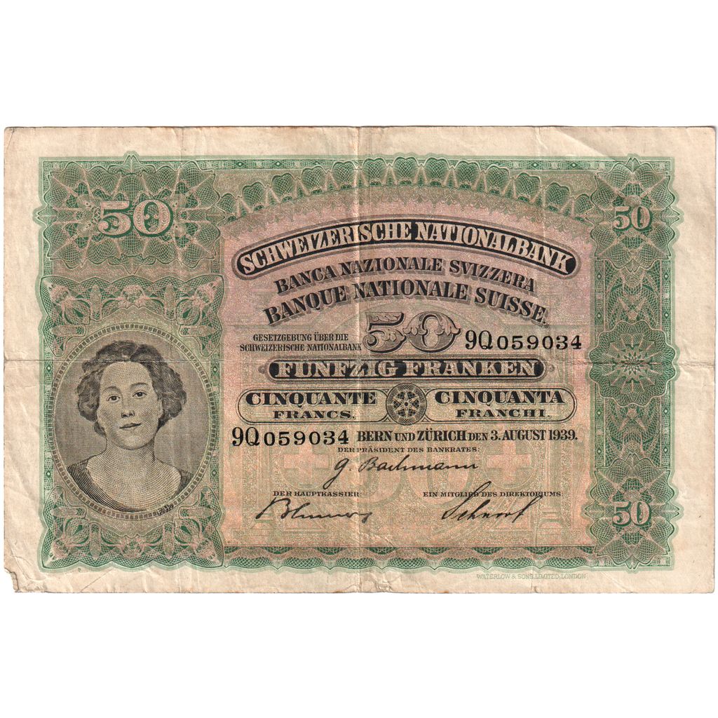 Switzerland, 50 Franken, 1939-08-03, VF(20-25)