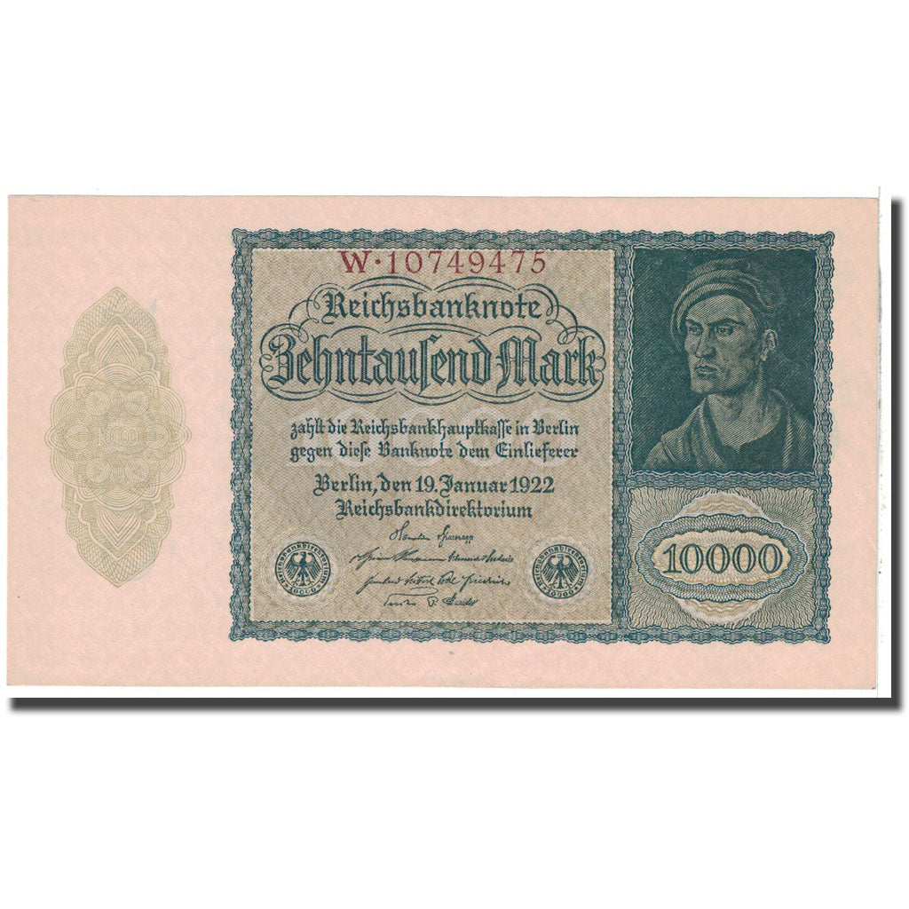 Banknote, Germany, 10,000 Mark, 1922, 1922-01-19, KM:72, UNC(63)