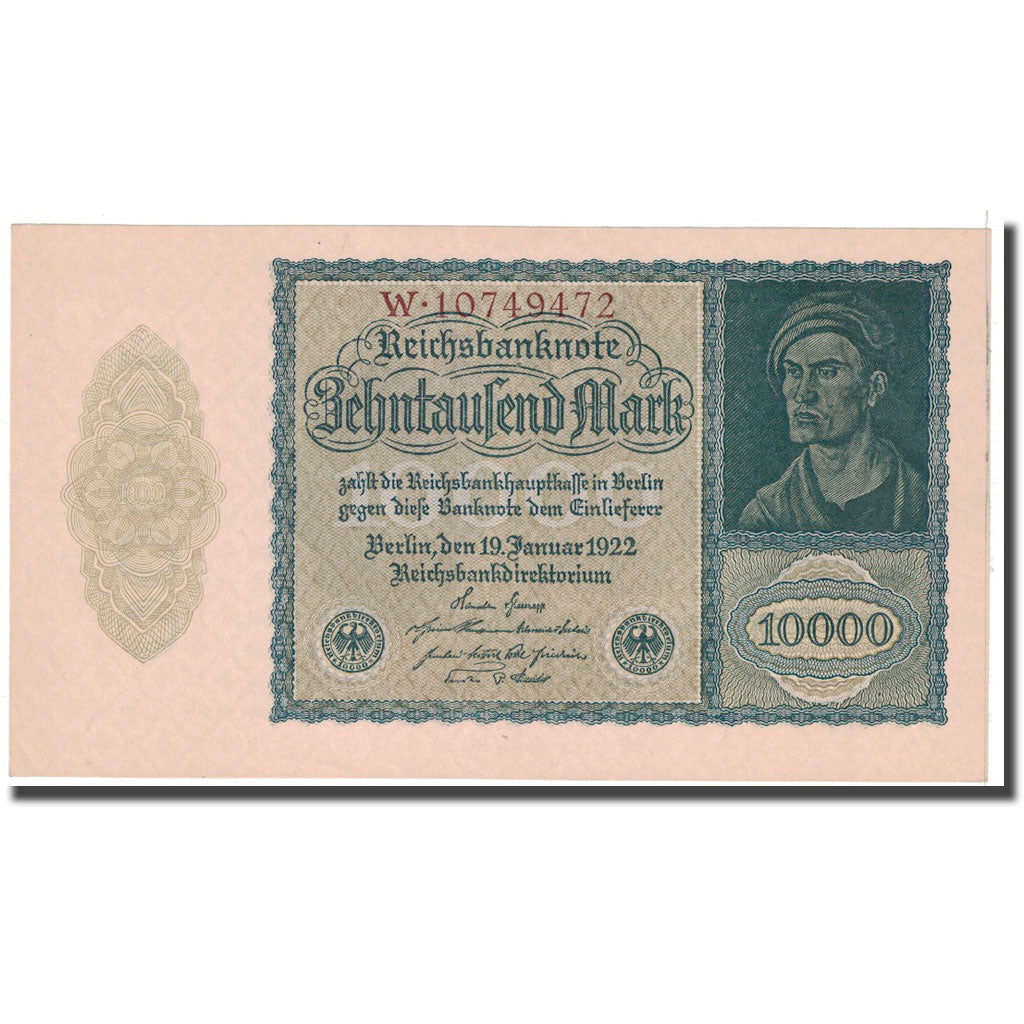 Geldschein, Deutschland, 10,000 Mark, 1922, 1922-01-19, KM:72, UNZ