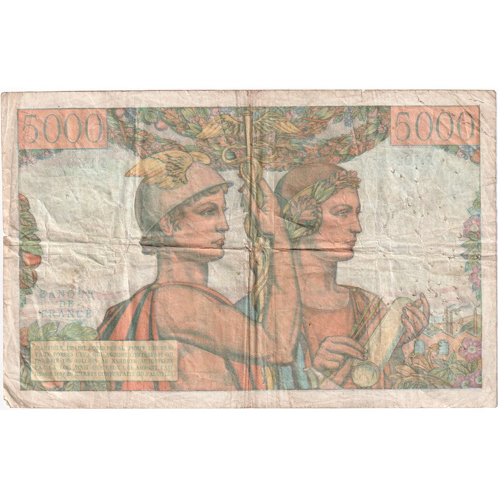 France, 5000 Francs, Terre et Mer, 1952-02-07, P.102, VF(20-25)