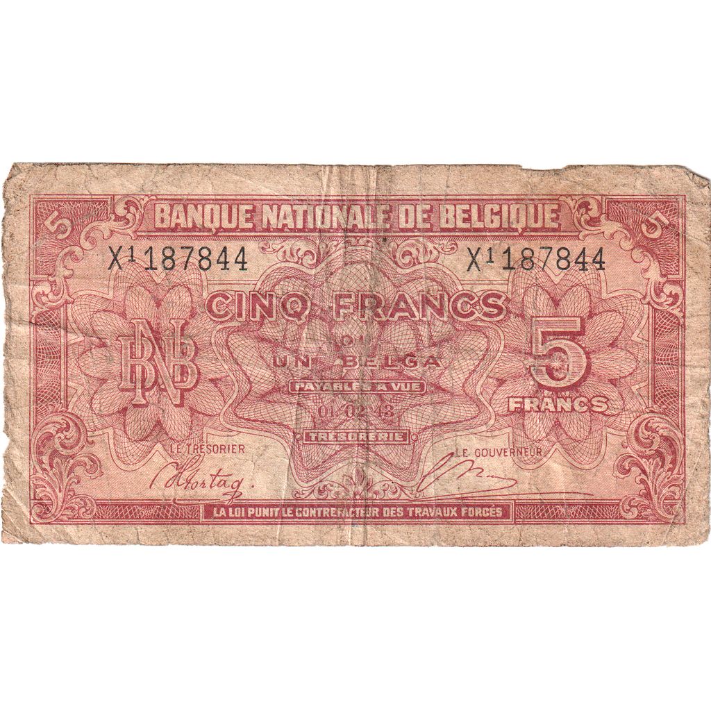 Bélgica, 5 Francs-1 Belga, 1943-02-01, BC