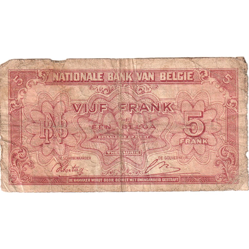 Bélgica, 5 Francs-1 Belga, 1943-02-01, BC