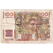 France, 100 Francs, Jeune Paysan, 1954-04-01, Y.595, VF(20-25)