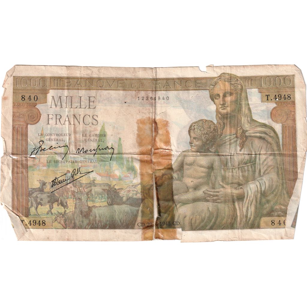 Frankrijk, 1000 Francs, Déesse Déméter, 1943-04-29, T.4948, B