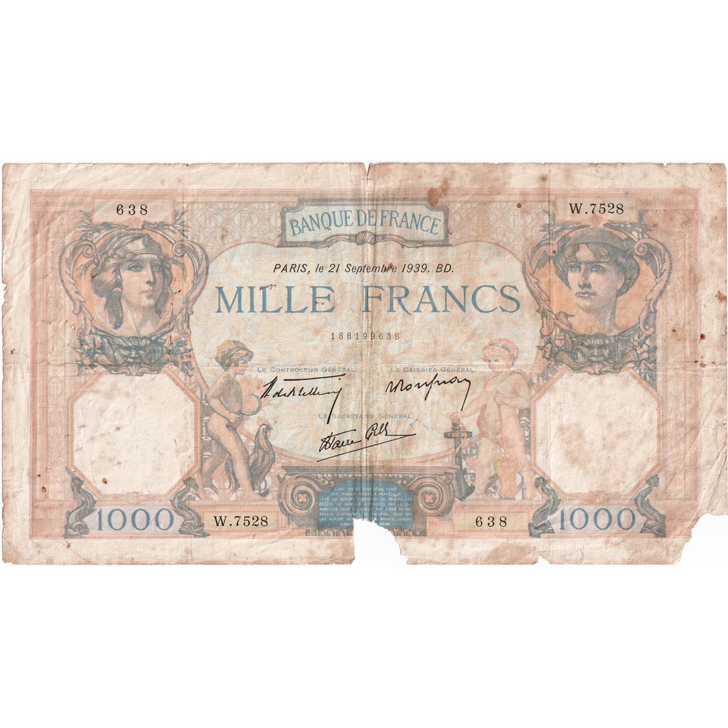 Frankrijk, 1000 Francs, Cérès et Mercure, 1939-09-21, W.7528, B