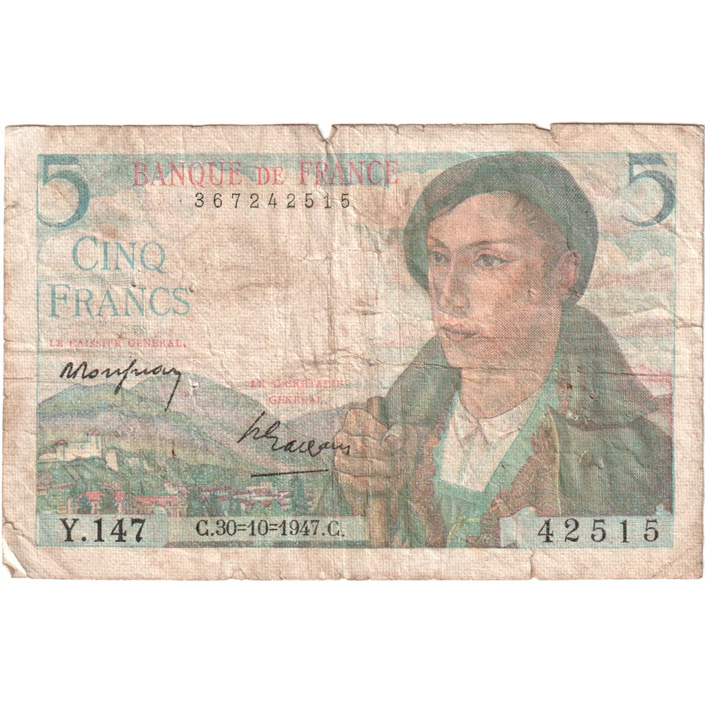 Frankrijk, 5 Francs, Berger, 1947-10-30, Y.147, TB