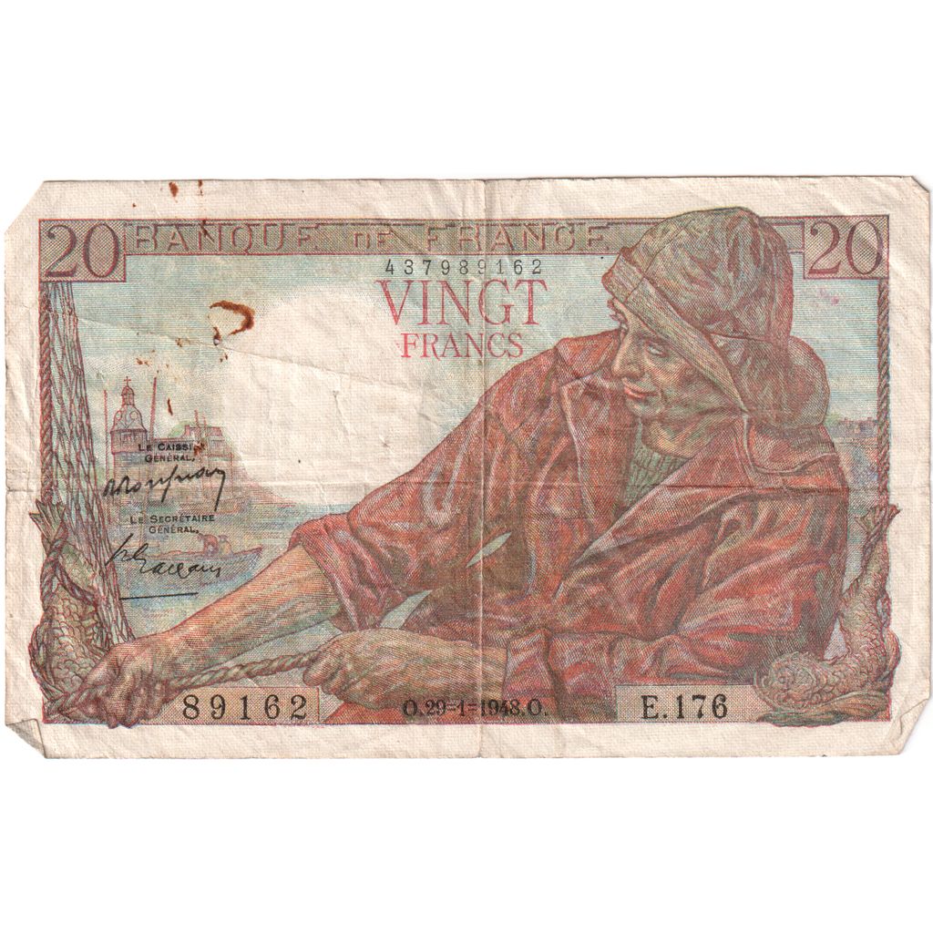 France, 20 Francs, Pêcheur, 1948-01-29, E.176, VF(20-25)