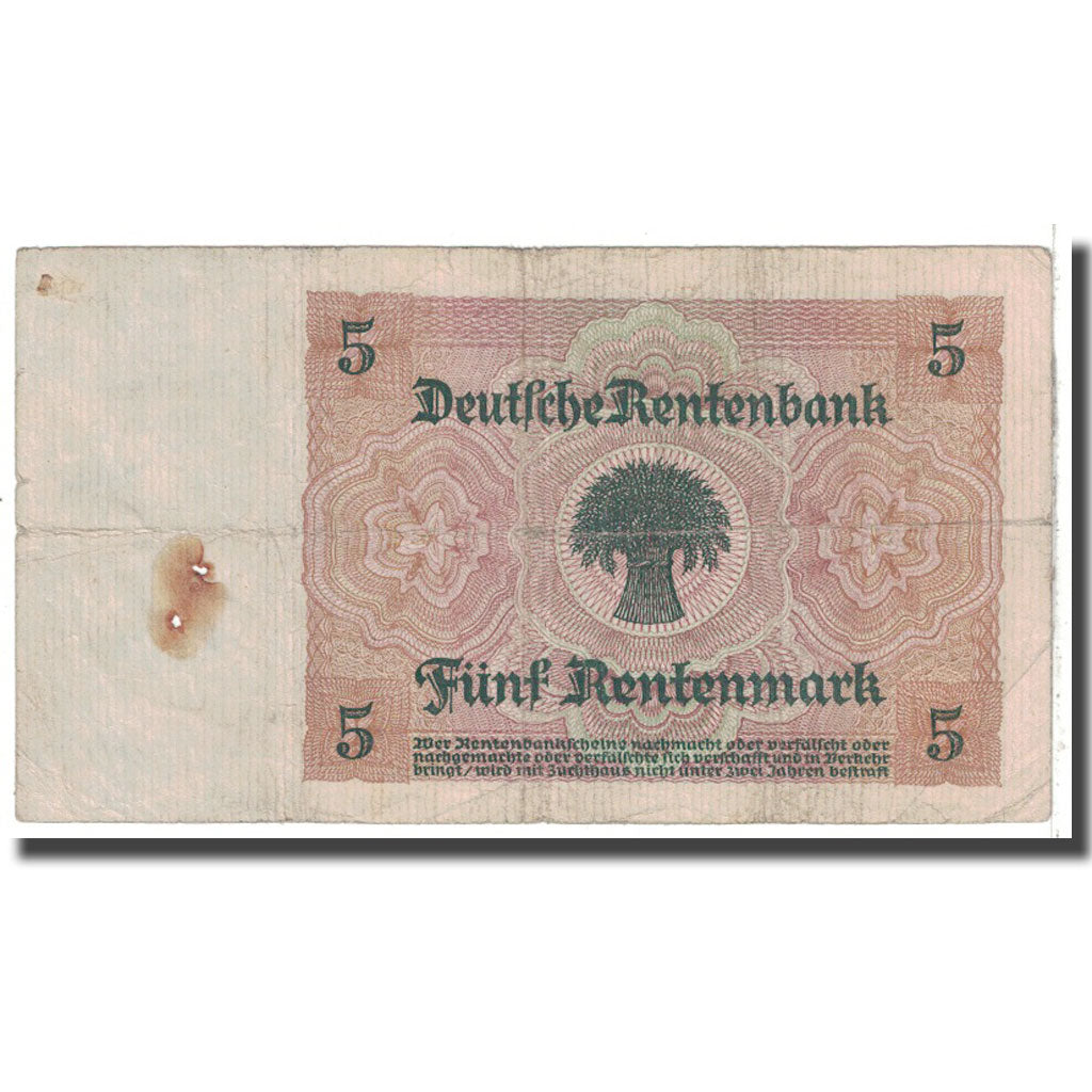 Banknote, Germany, 5 Rentenmark, 1926, 1926-01-02, KM:169, VF(20-25)