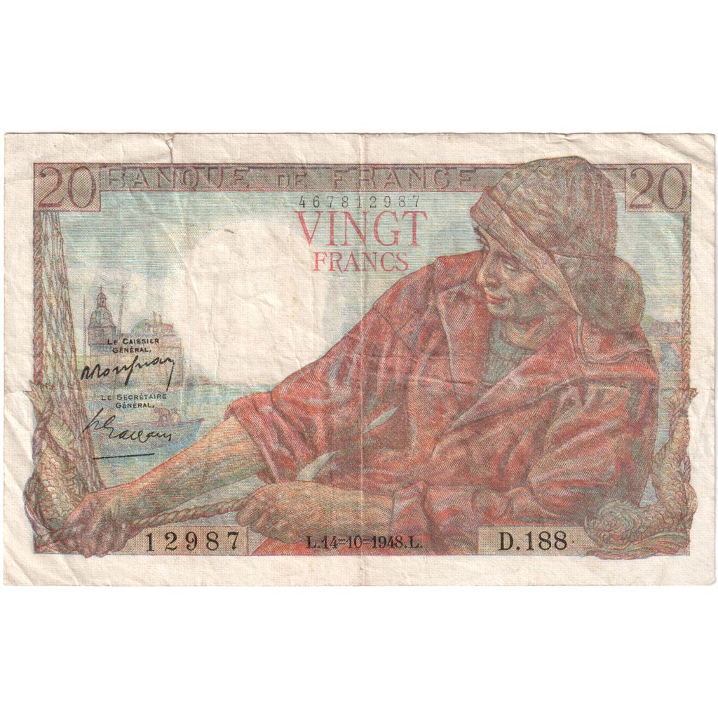 France, 20 Francs, Pêcheur, 1948-10-14, D.188, VF(30-35)
