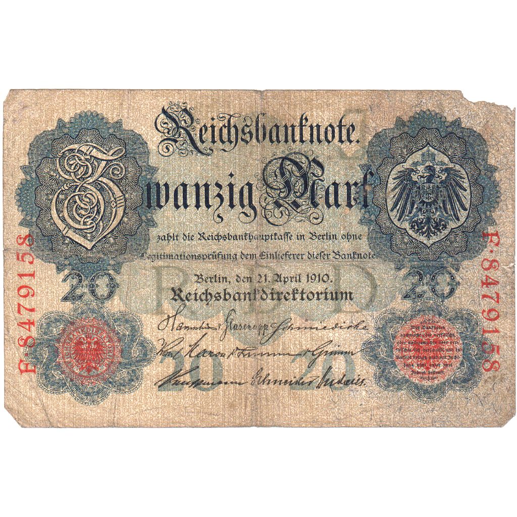Germany, 20 Mark, 1910-04-21, VF(20-25)
