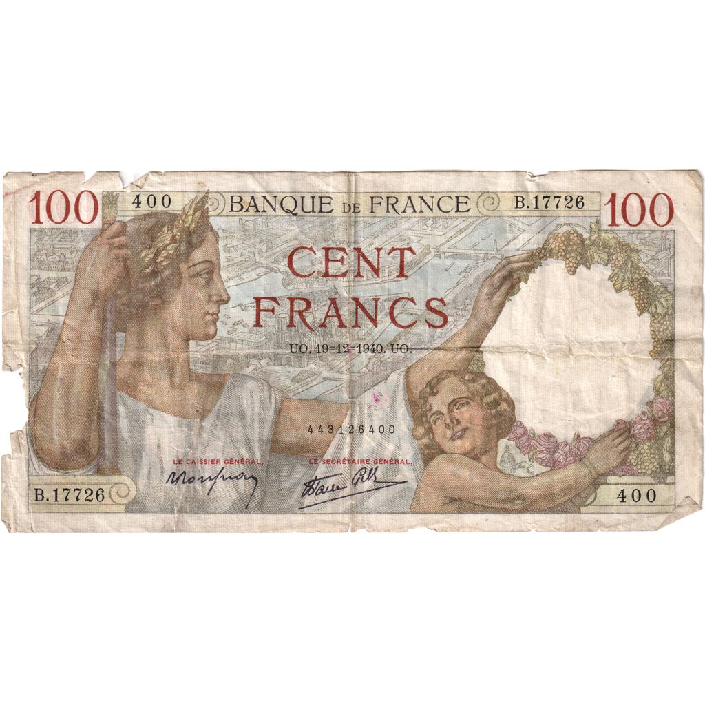 França, 100 Francs, Sully, 1940-12-19, B.17726, F(12-15)