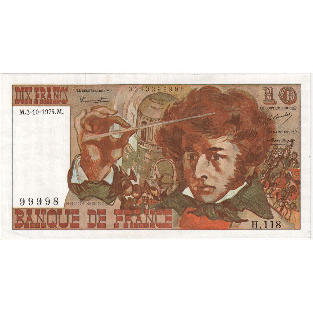Francia, 10 Francs, Berlioz, 1974-10-03, H.118 99998, BB