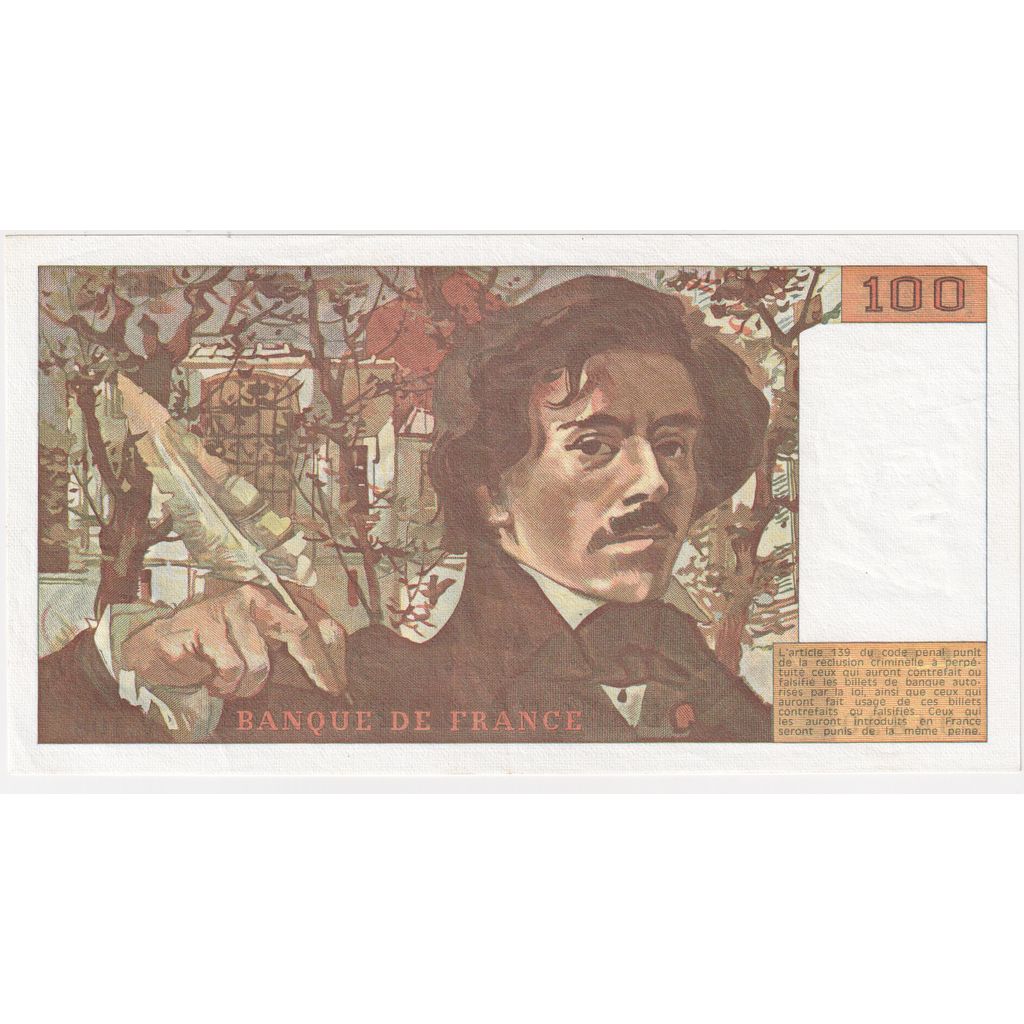France, 100 Francs, Delacroix, V.108, EF(40-45)
