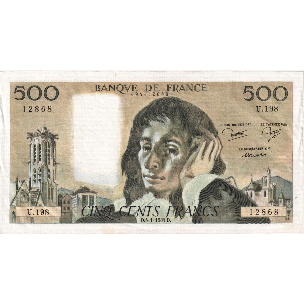 Frankrijk, 500 Francs, Pascal, 1984-01-05, U.198, TTB
