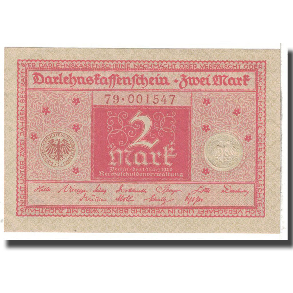 Nota, Alemanha, 2 Mark, 1920, 1920-03-01, KM:59, UNC(63)