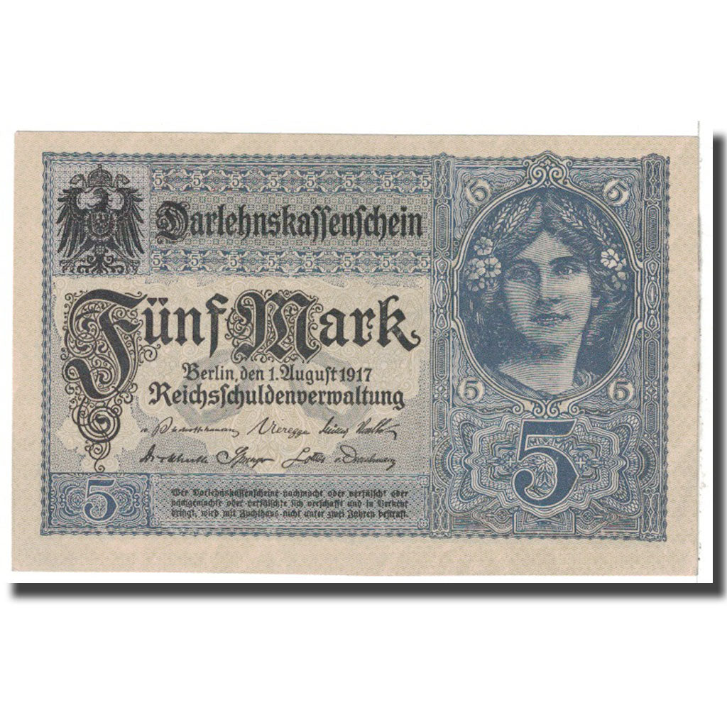 Banknote, Germany, 5 Mark, 1917, 1917-08-01, KM:56b, UNC(63)