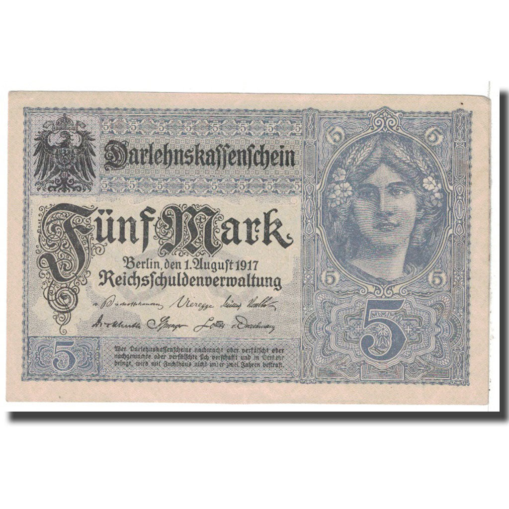 Banknote, Germany, 5 Mark, 1917, 1917-08-01, KM:56b, AU(55-58)