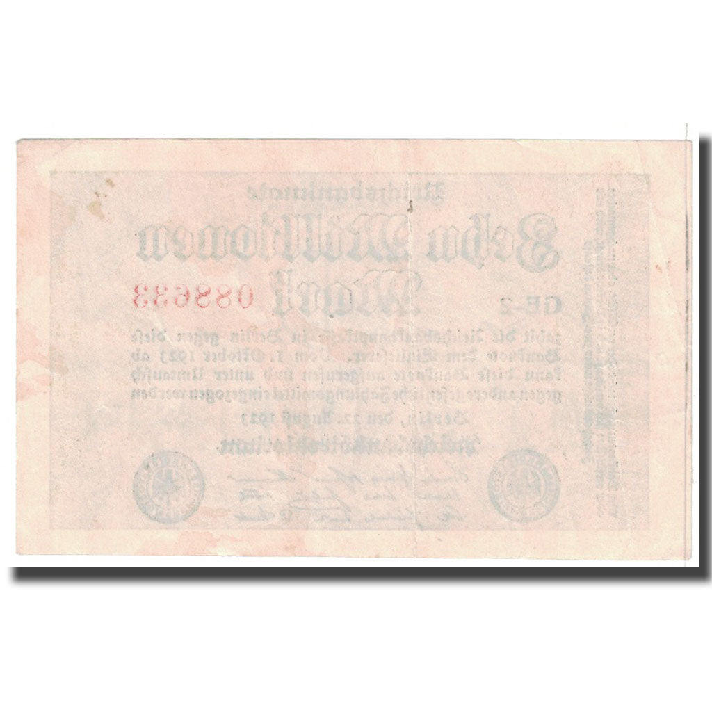 Nota, Alemanha, 10 Millionen Mark, 1923, 1923-08-22, KM:106a, AU(55-58)