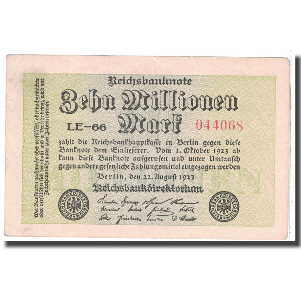 Nota, Alemanha, 10 Millionen Mark, 1923, 1923-08-22, KM:106a, AU(55-58)