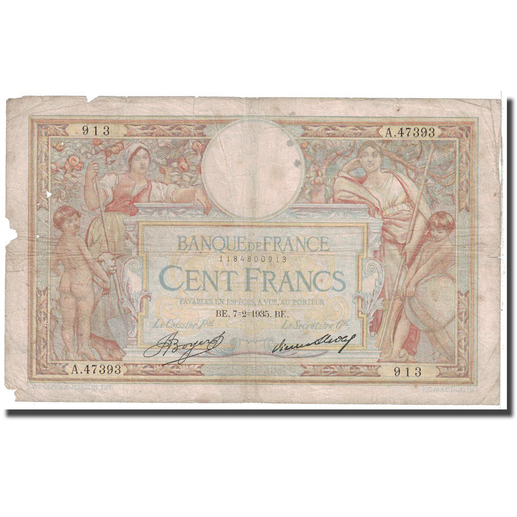 France, 100 Francs, 1935, 1935-02-07, VF(20-25), Fayette:25.14, KM:78c