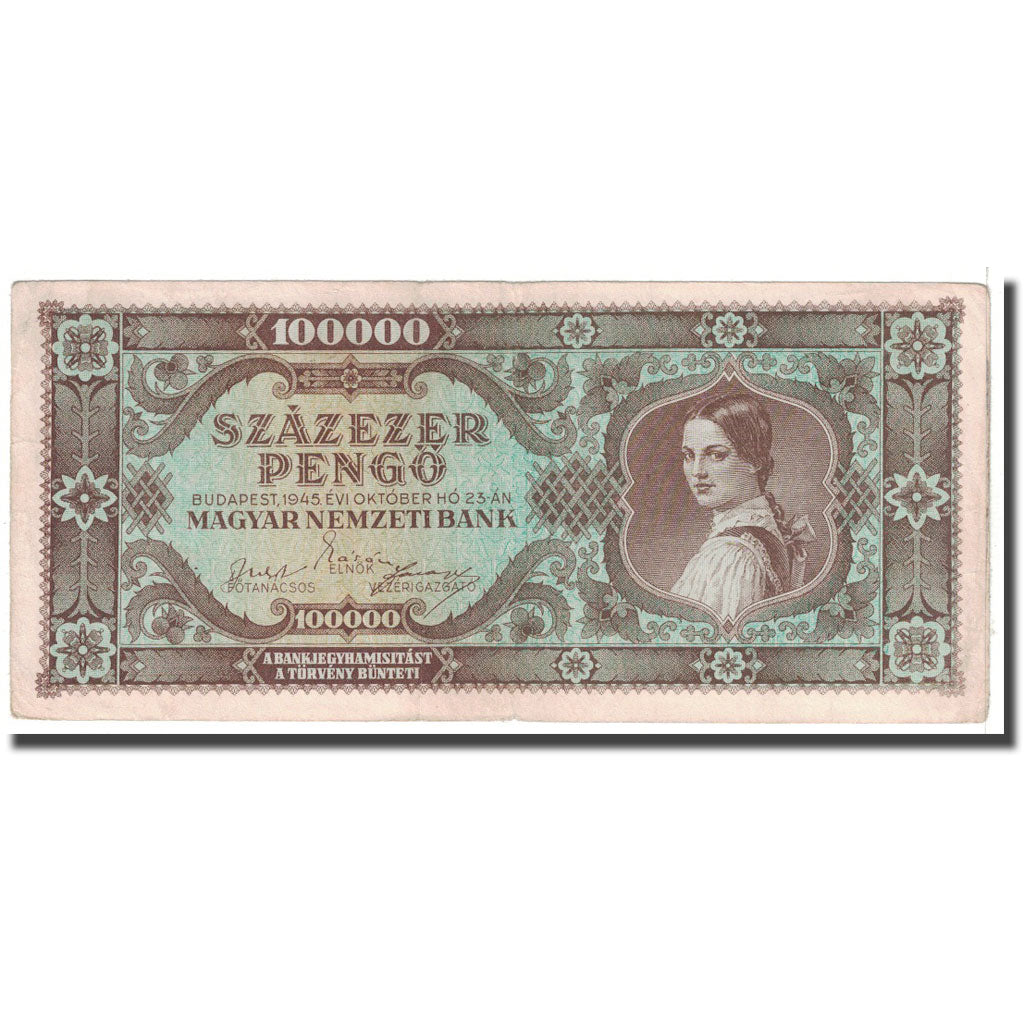 Banknote, Hungary, 100,000 Pengö, 1945, 1945-10-23, KM:121a, EF(40-45)