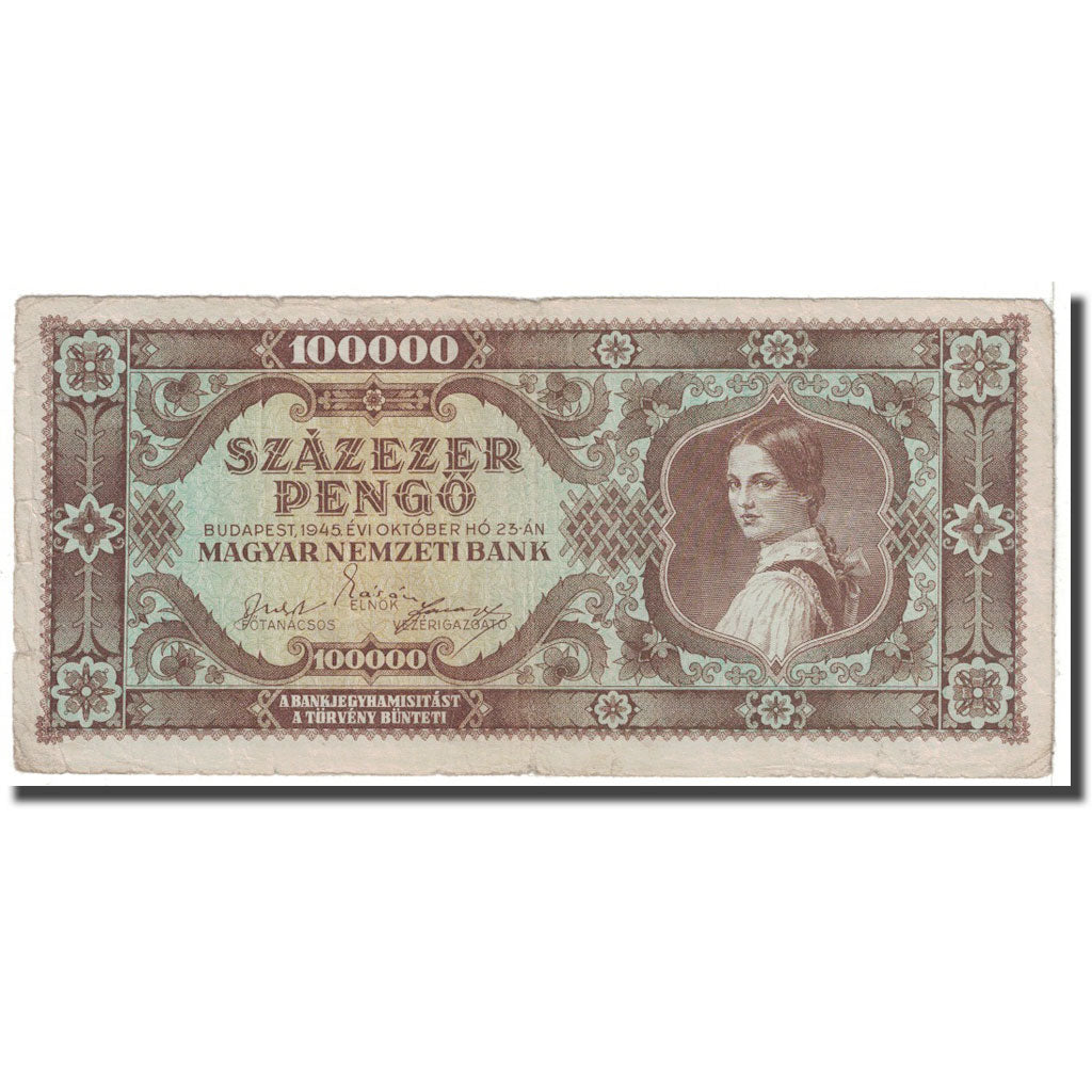 Billete, 100,000 Pengö, 1945, Hungría, 1945-10-23, KM:121a, BC