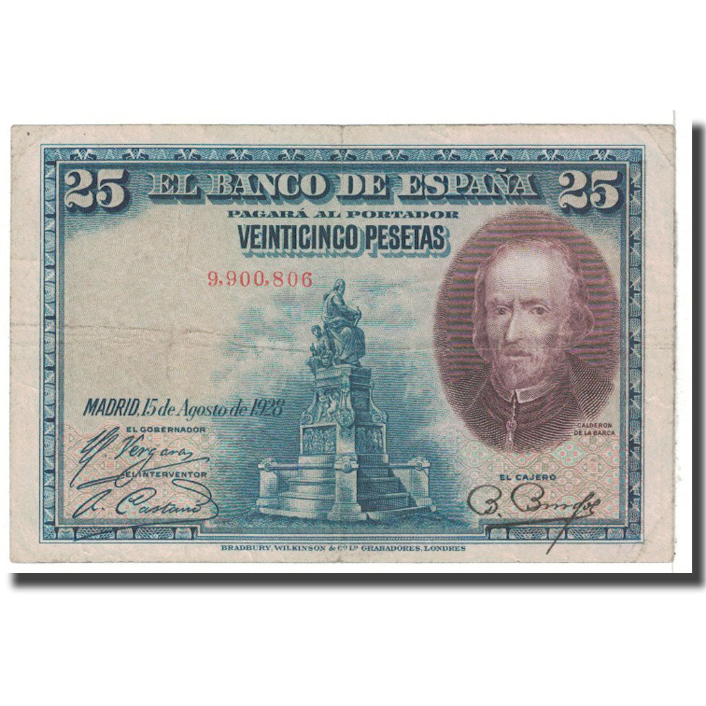 Banknote, Spain, 25 Pesetas, 1928, 1928-08-15, KM:74b, VF(20-25)