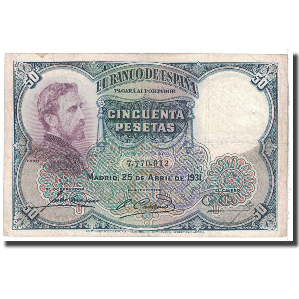 Biljet, Spanje, 50 Pesetas, 1931, 1931-04-25, KM:82, TTB