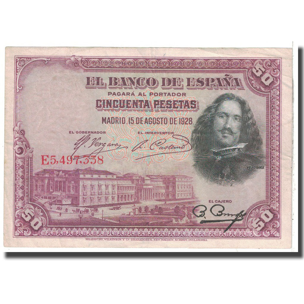 Banknote, Spain, 50 Pesetas, 1928, 1928-08-15, KM:75b, VF(20-25)