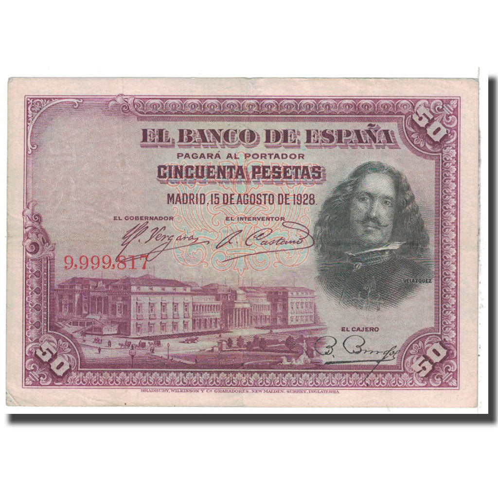 Billet, Espagne, 50 Pesetas, 1928, 1928-08-15, KM:75b, TTB