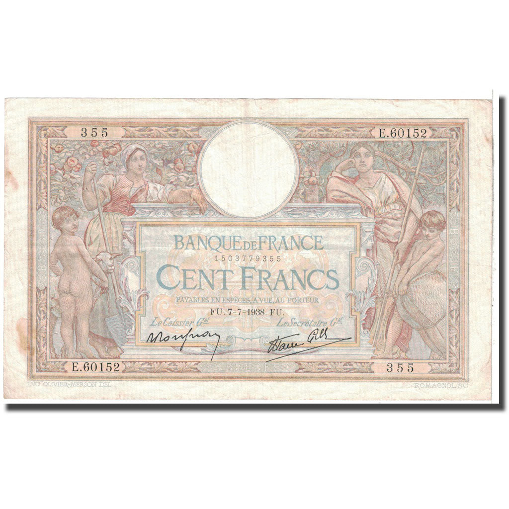 Francja, 100 Francs, Luc Olivier Merson, 1938, 1938-07-07, EF(40-45)