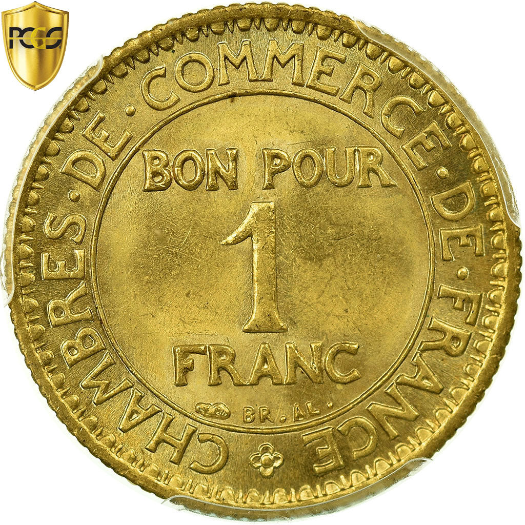 Francja, Franc, Chambre de commerce, 1923, Paris, Aluminium-Brąz, PCGS, MS65