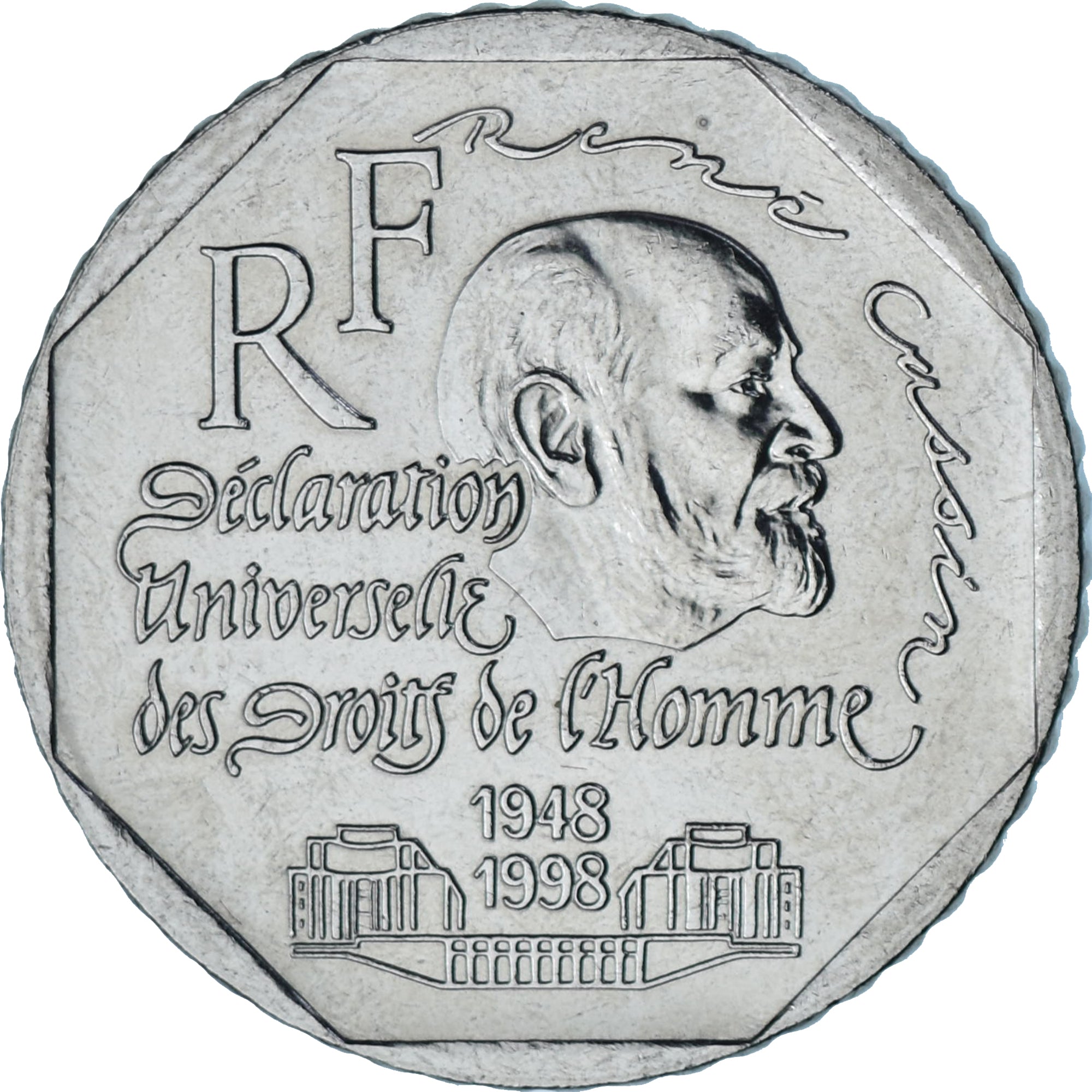 Munten, Frankrijk, René Cassin, 2 Francs, 1998, Paris, UNC-, Nickel, KM:1213