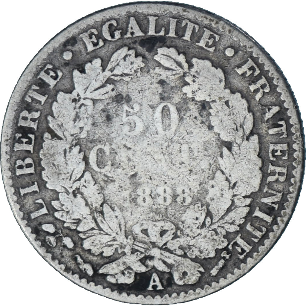 Coin, France, Cérès, 50 Centimes, 1888, Paris, VF(20-25), Silver, KM:834.1