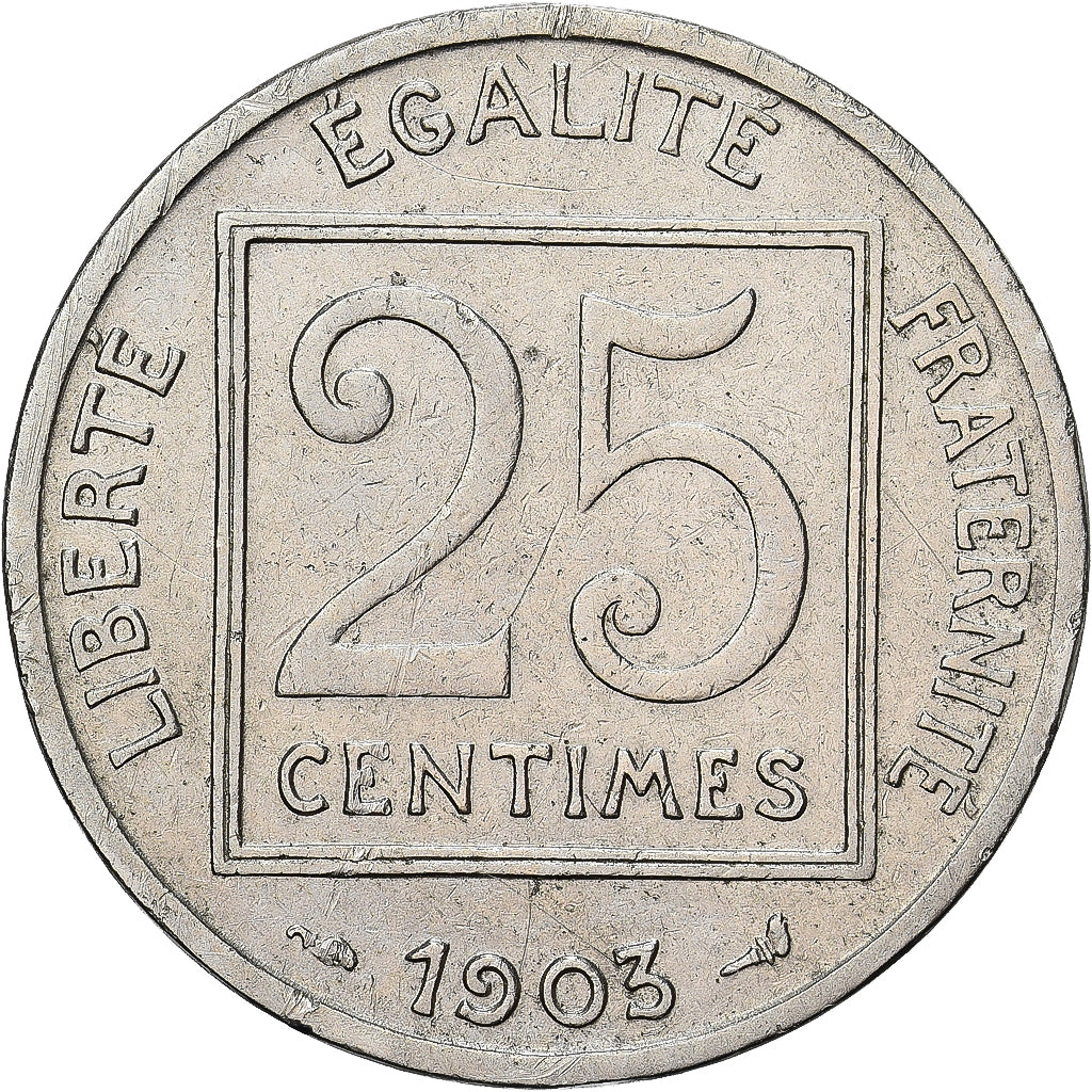 Frankrijk, Patey, 25 Centimes, 1903, Paris, ZF+, Nickel, KM:855, Gadoury:362