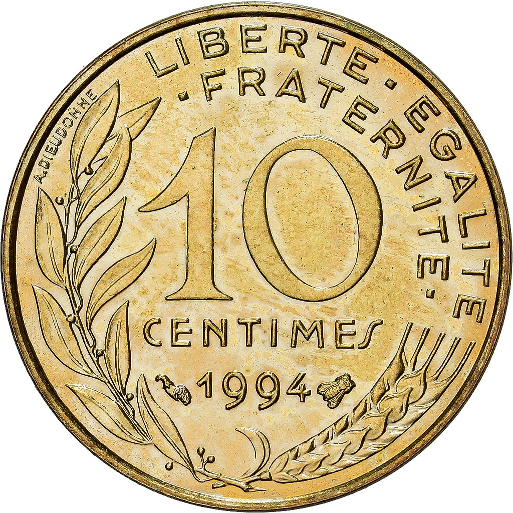 França, Marianne, 10 Centimes, 1994, Paris, MS(60-62), Alumínio-Bronze
