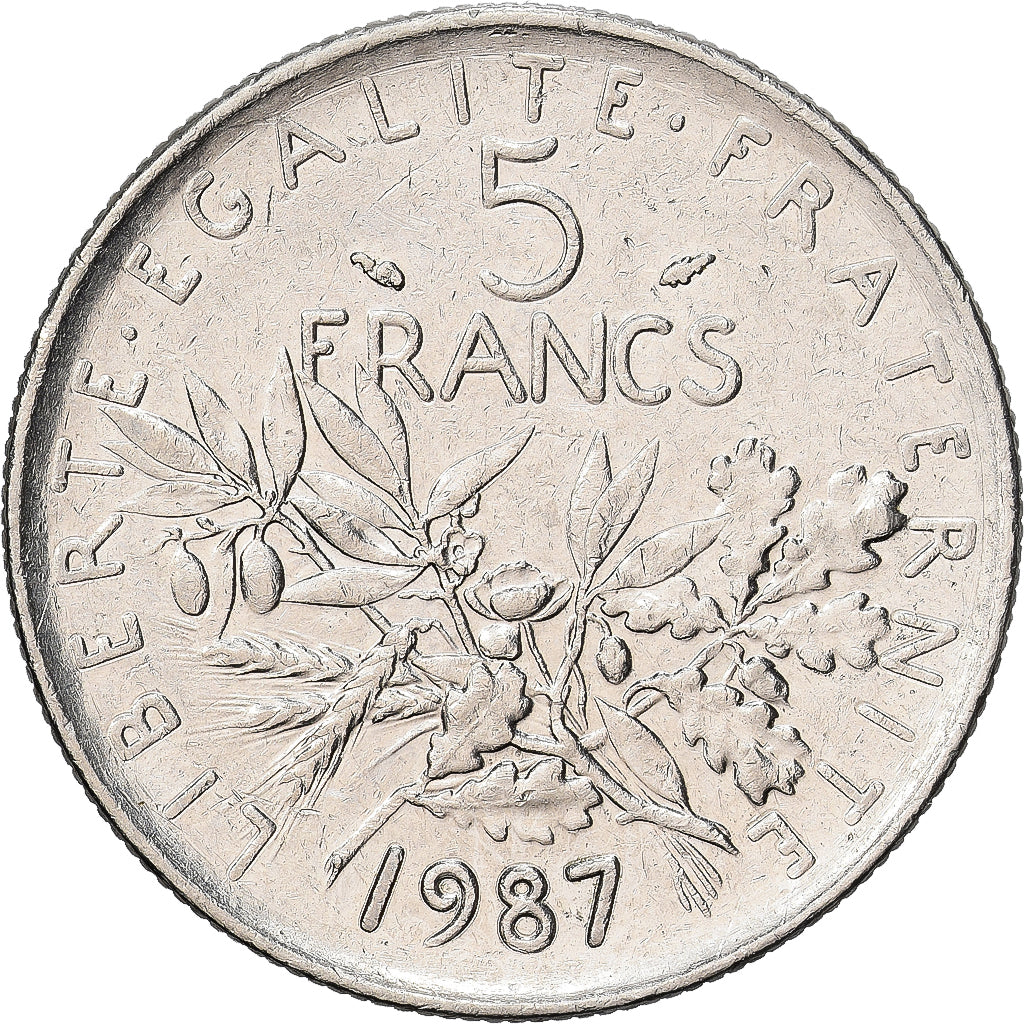 Frankreich, Semeuse, 5 Francs, 1987, Paris, VZ, Nickel Clad Copper-Nickel