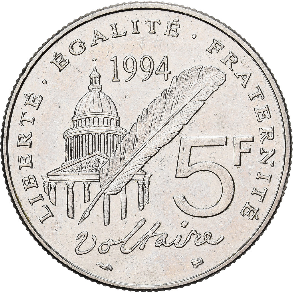 Frankreich, Voltaire, 5 Francs, 1994, Paris, VZ, Nickel, KM:1063, Gadoury:775