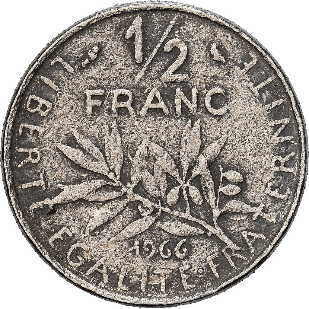 Francia, Semeuse, 1/2 Franc, 1966, Paris, BC+, Níquel, KM:931.1, Gadoury:429