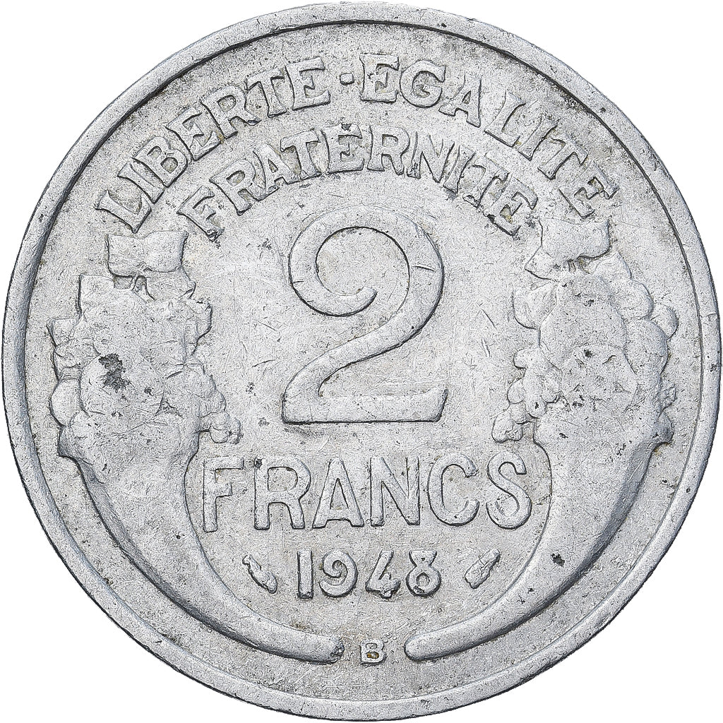 Francia, Morlon, 2 Francs, 1948, Beaumont - Le Roger, MB+, Alluminio, KM:886a.2