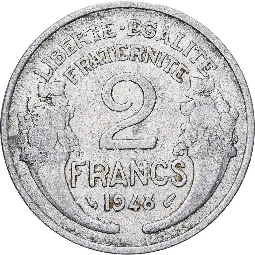 Francia, 2 Francs, Morlon, 1948, Paris, Alluminio, MB+, KM:886a.1