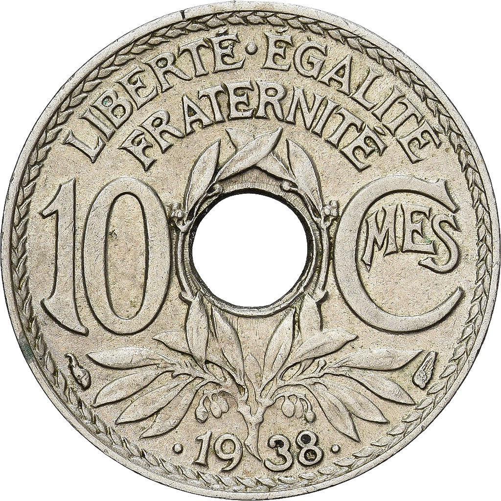 Frankrijk, Lindauer, 10 Centimes, 1938, ZF+, Cupro-nikkel, KM:866a, Gadoury:286