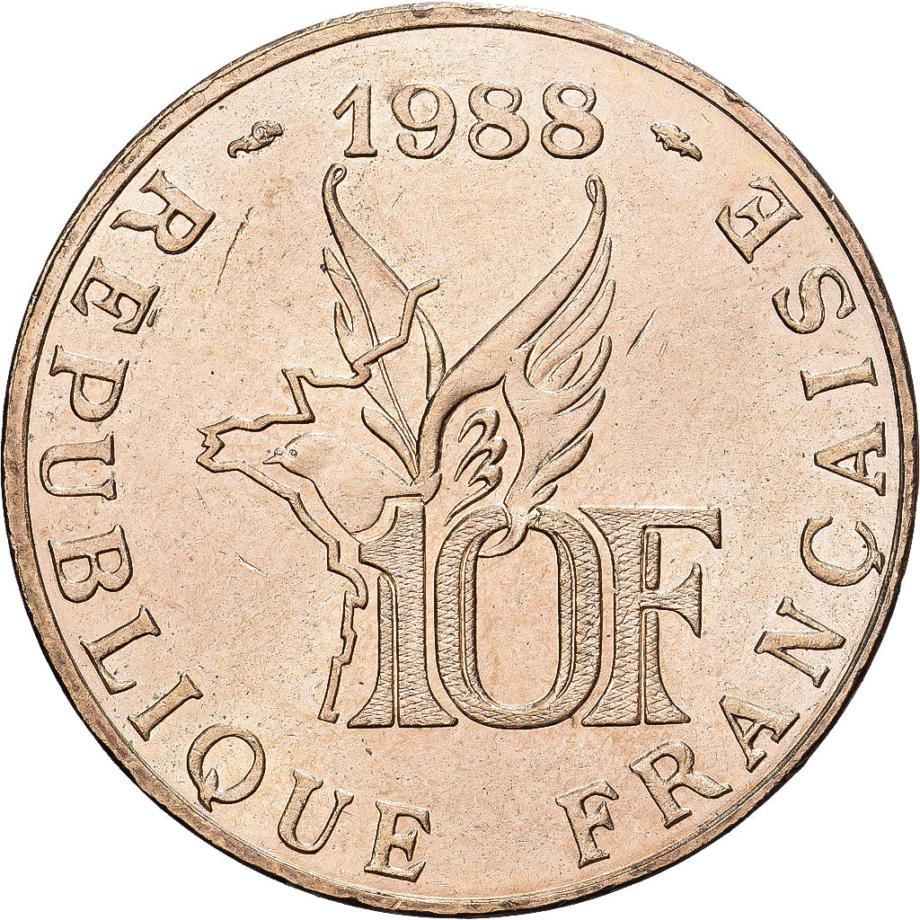 Frankrijk, Roland Garros, 10 Francs, 1988, PR, Aluminum-Bronze, KM:965