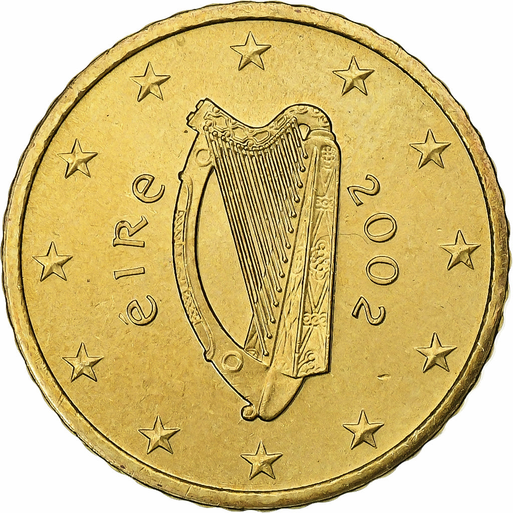 REPUBLIKA IRLANDII, 50 Euro Cent, 2002, Sandyford, AU(55-58), Mosiądz, KM:37