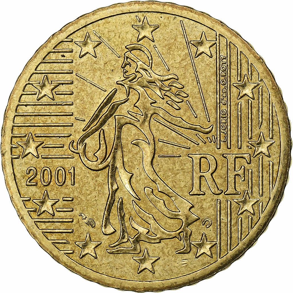 Francja, 50 Euro Cent, 2001, Paris, MS(64), Mosiądz, KM:1287