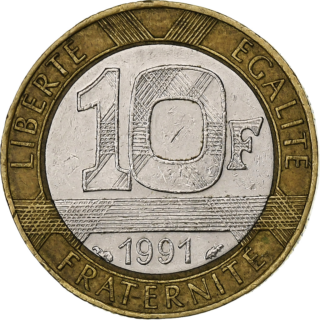 France, Génie, 10 Francs, 1991, VF(30-35), Bi-Metallic, KM:964.1, Gadoury:827