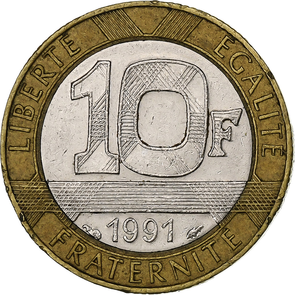 Francia, Génie, 10 Francs, 1991, MBC, Bimetálico, KM:964.1, Gadoury:827